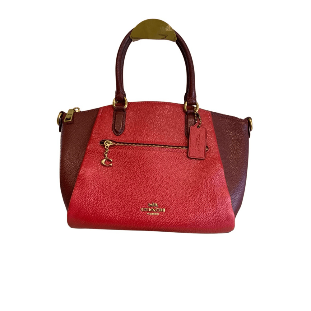 Coach Elise Red Pebbled Leather Bag Satchel Bag Colorblock